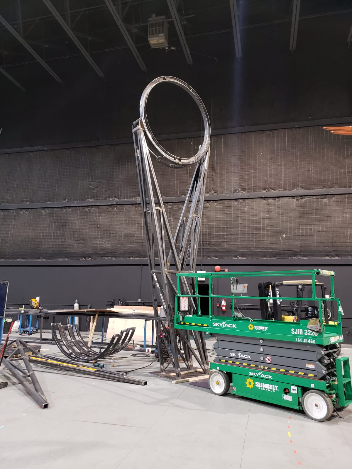 Large metal set structure under construction on a soundstage